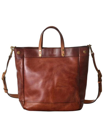 Multi-Pocket Leather Tote & Shoulder Bag