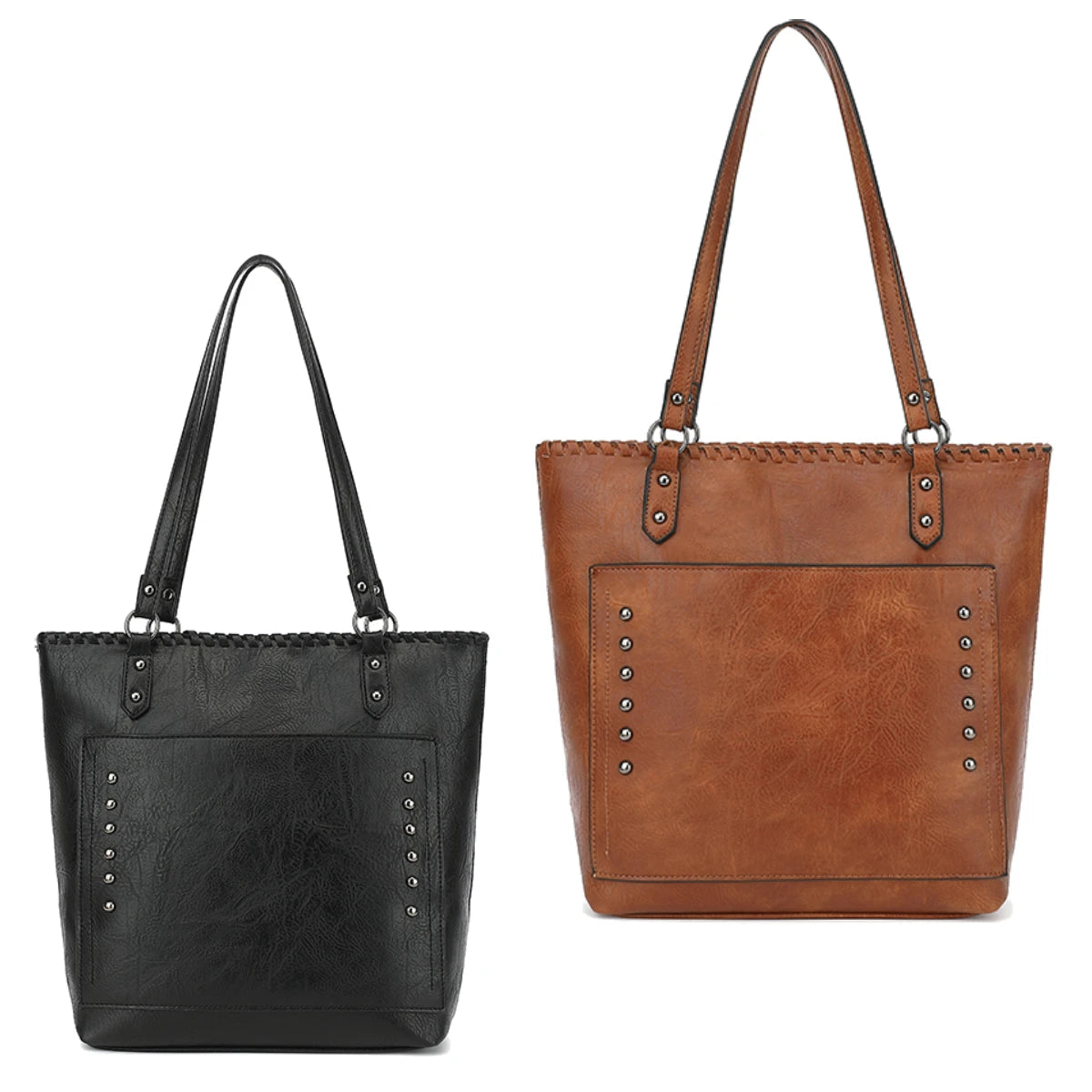 Multi-Pocket Leather Tote & Shoulder Bag