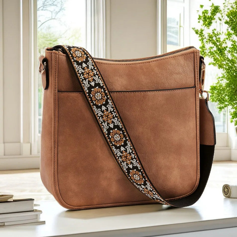 Leopard Strap Vegan Leather Crossbody Bag